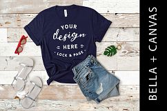Navy T Shirt Mockup Bella Canvas 3001 TShirt Flat Lay Product Image 1