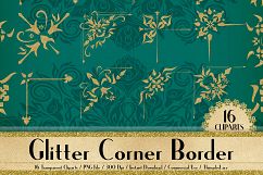 16 Gold Glitter Corner Borders, Corner Wedding Invitation Product Image 1