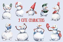 Funny Snowmen - Watercolor Clip Art Set Product Image 2