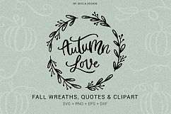 Fall Autumn wreaths quotes &amp; clipart SVG PNG bundle Product Image 1