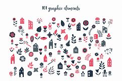 Scandinavian Houses and flower and leaves Nordic clipart Product Image 3