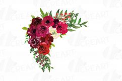 Boho Burgundy Red Watercolor clip art, floral bouquets png Product Image 3