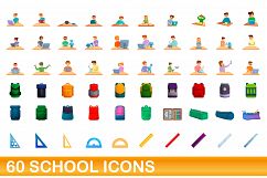 60 school icons set, cartoon style Product Image 1