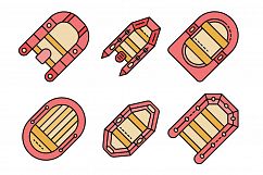 Inflatable boat icons set line color vector Product Image 1