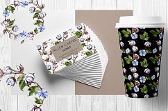 Blue and white cotton PNG watercolor set Product Image 2