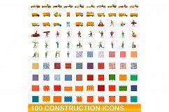 100 construction icons set, cartoon style Product Image 1