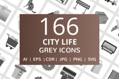 166 City Life Flat Greyscale Icons Product Image 1