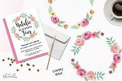 Watercolor Peachy Clipart Wreaths Flowers Garlands Floral Pink Purple Product Image 2