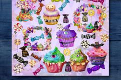 Cute Halloween monster sweets clipart set with wreath Product Image 2