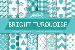 Bright Turquoise Digital Paper - with polkadot, stripe, chevron, quatrefoil, floral, damask, hexagon, triangle red pattern for Scrapbooking Product Image 1