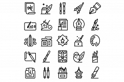 Calligraphy tools icons set, outline style Product Image 1