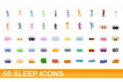 50 sleep icons set, cartoon style Product Image 1