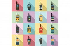 Walkie talkie icons set, flat style Product Image 1