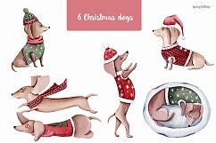 Cute Christmas dogs winter watercolor clipart Product Image 4