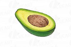 Watercolor Avocado clip art pack,avocado leaves and flowers Product Image 14