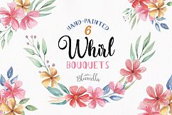 Bouquets Watercolor Floral Pink Whirl Flowers Peach Leaves Product Image 1