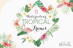 Tropical Watercolor Clipart Frames Border Flamingo Flowers Hibiscus Product Image 1