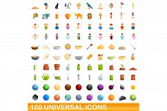 100 universal icons set, cartoon style Product Image 1