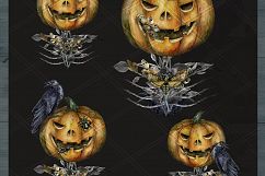 Halloween watercolor pack, Jack o Lantern pumpkin, wreath Product Image 8