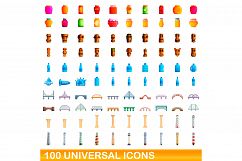 100 universal icons set, cartoon style Product Image 1