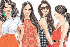 Watercolor fashion illusration clipart - Girls in Orange and Black Product Image 3