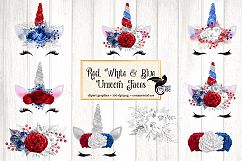Red, White and Blue Unicorn Face Clipart Product Image 1