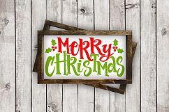 Merry Christmas w/Holly Berry cut File - SVG DXF EPS AI PNG Product Image 2