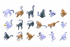 Lemur icons set, isometric style Product Image 1