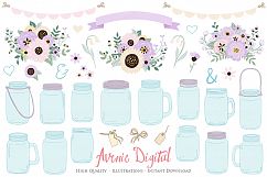 Lilac Mason Jar Floral Light Purple Wedding Clipart Product Image 1