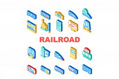 Railroad Transport Collection Icons Set Vector Product Image 1