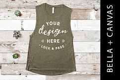 Heather Olive Bella Canvas 8803 Mockup Flat Lay Vest T Shirt Product Image 1