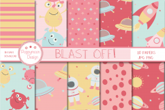 Blast off girls , digital clipart and paper set Product Image 2
