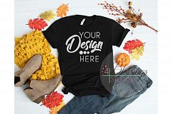 Fall Flat Lay Mockup Bella Canvas 3001 Black T-shirt Mock Up Product Image 1