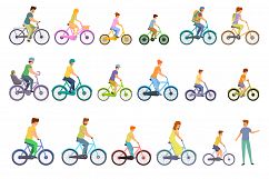 Bike family icons set, cartoon style Product Image 1