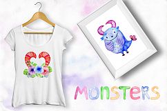 Watercolor funny monsters. Product Image 6