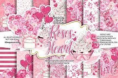 Roses Heart Valentine design digital paper pack Product Image 1
