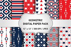 Geometric Digital Paper Pack / Geometric Backgrounds / Scrapbooking / Card Making / Patterns / Printables / Blue and Red Paper Product Image 1