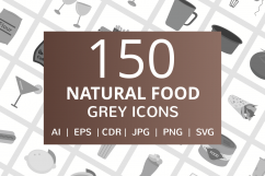 150 Natural Food Flat Greyscale Icons Product Image 1