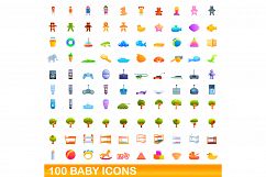 100 baby icons set, cartoon style Product Image 1