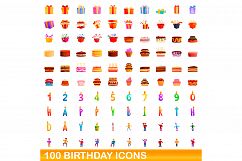 100 birthday icons set, cartoon style Product Image 1