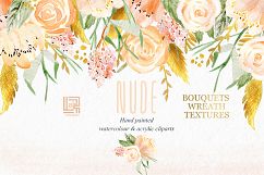 Nude &amp; gold flowers. Watercolour &amp; acrylic clipart. Product Image 1