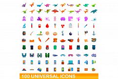 100 universal icons set, cartoon style Product Image 1