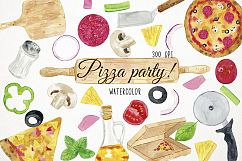 Watercolor Pizza Clipart, Pizza Clip Art, Fast Food Clipart Product Image 1