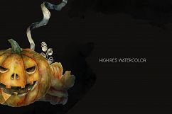 Halloween watercolor pack, Jack o Lantern pumpkin, wreath Product Image 9
