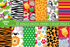Jungle digital papers, Jungle Patterns, Jungle Animal Papers Product Image 1