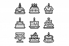 Cake birthday icons set, outline style Product Image 1