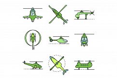 Helicopter icons set line color vector Product Image 1