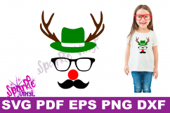 Svg Christmas Reindeer face ladies shirt tshirt outfit with hat glasses mustache red nose antlers svg files for cricut silhouette printable Product Image 1