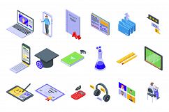 Online training icons set, isometric style Product Image 1