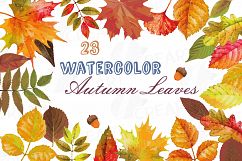 Autumn leafs watercolor clip art pack, watercolor fall frame Product Image 1
